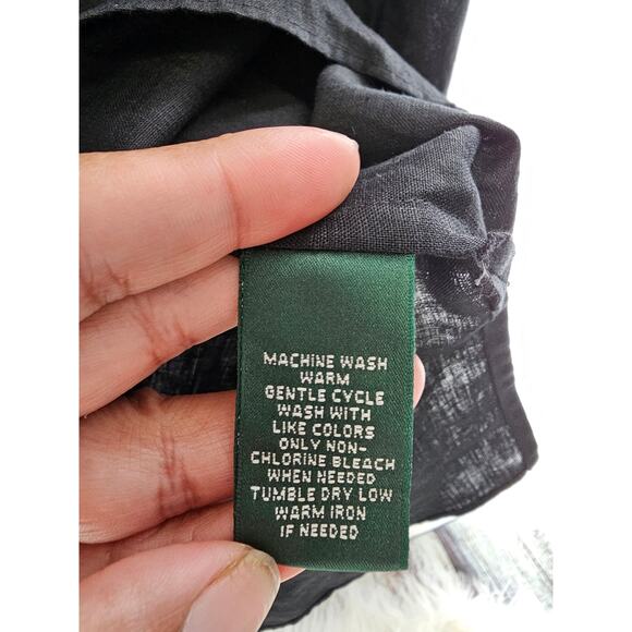 Lauren Ralph Lauren Pintuck Pleat Band Collar 3/4 Sleeve Linen Tunic Black sz l - Picture 9 of 11